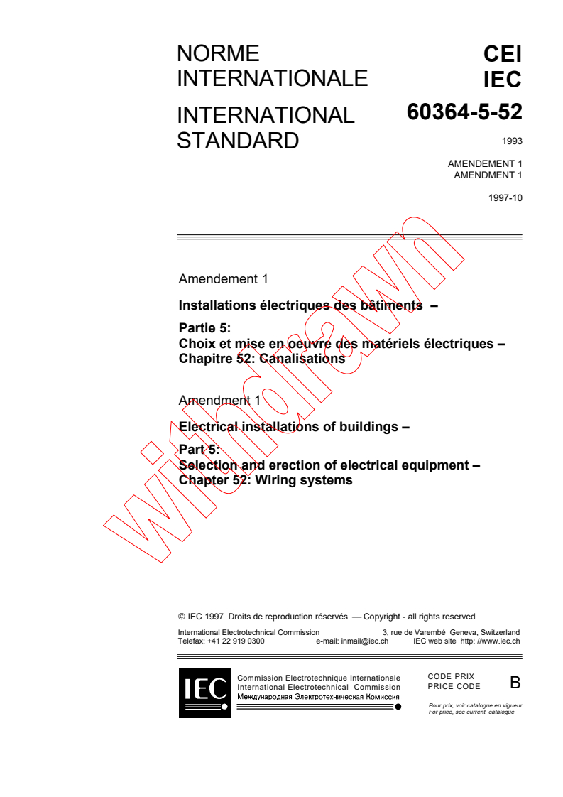 IEC 60364-5-52:1993/AMD1:1997 - Amendment 1 - Electrical installations of buildings - Part 5: Selection and erection of electrical equipment - Chapter 52: Wiring systems
Released:10/17/1997
Isbn:2831840414