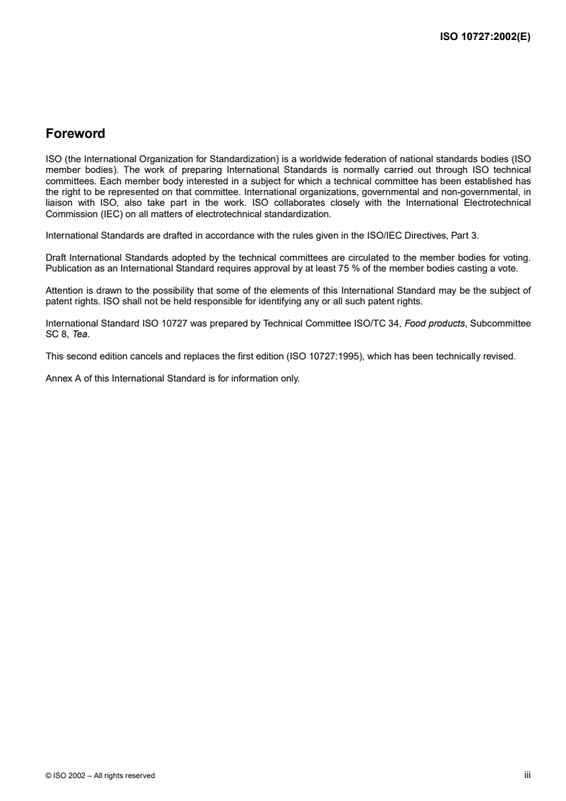 ISO 10727:2002 - Tea and instant tea in solid form — Determination of caffeine content — Method using high-performance liquid chromatography
Released:8/15/2002