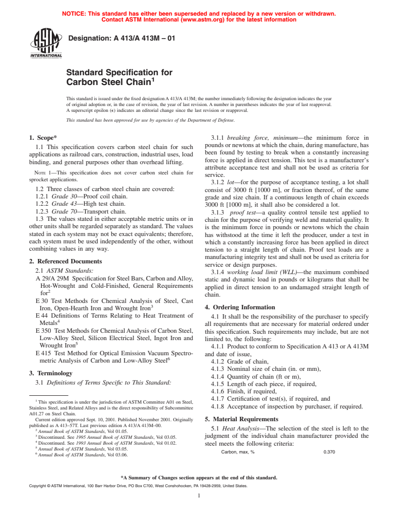 ASTM A413/A413M-01 - Standard Specification for Carbon Steel Chain