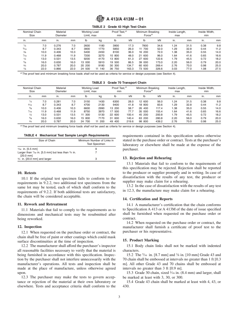 ASTM A413/A413M-01 - Standard Specification for Carbon Steel Chain