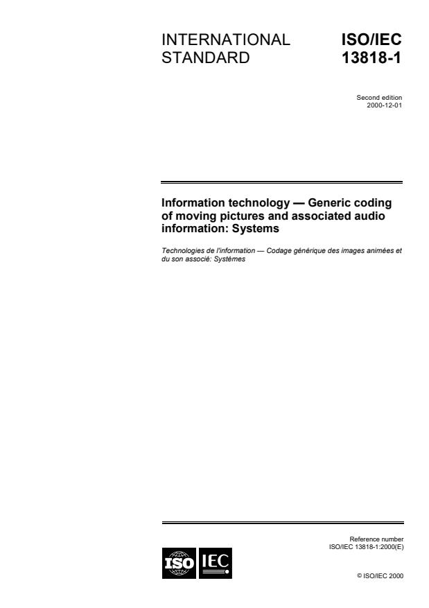 ISO/IEC 13818-1:2000 - Information technology -- Generic coding of moving pictures and associated audio information: Systems