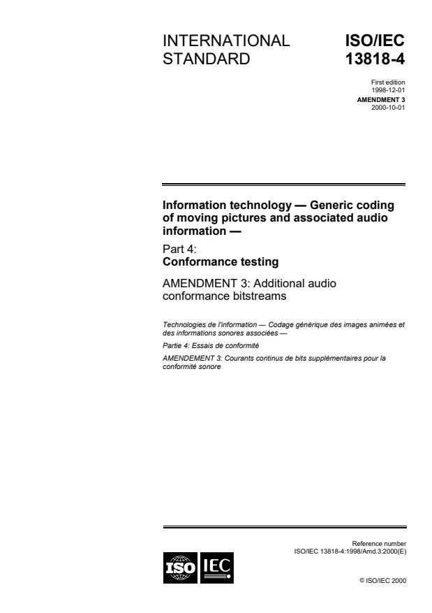 ISO/IEC 13818-4:1998/Amd 3:2000 - Additional audio conformance bitstreams