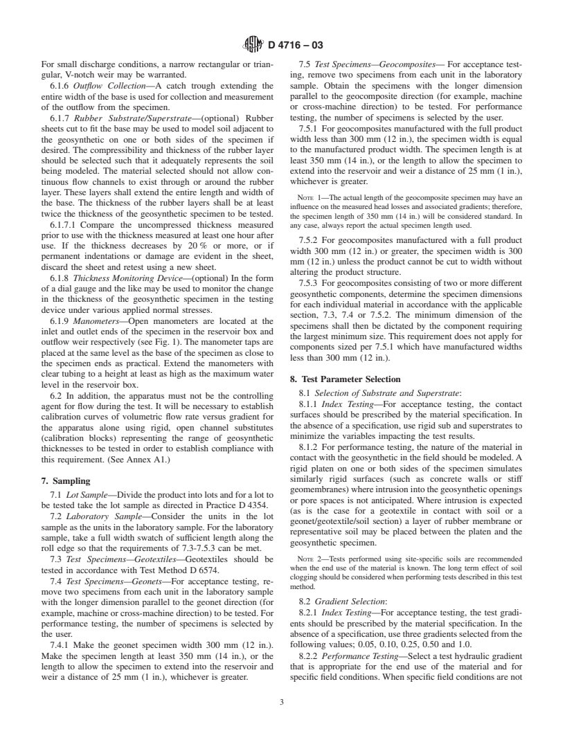 ASTM D4716-03 - Test Method for Determining the (In-plane) Flow Rate per Unit Width and Hydraulic Transmissivity of a Geosynthetic Using a Constant Head