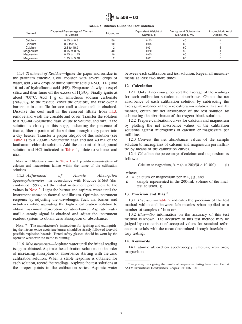 ASTM E508-03 - Standard Test Method for Calcium and Magnesium in Iron Ores by Atomic Absorption Spectrometry