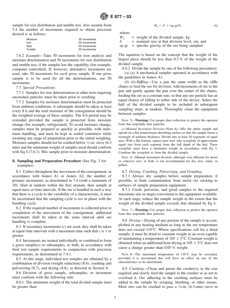 ASTM E877-03 - Standard Practice for Sampling and Sample Preparation of Iron Ores and Related Materials