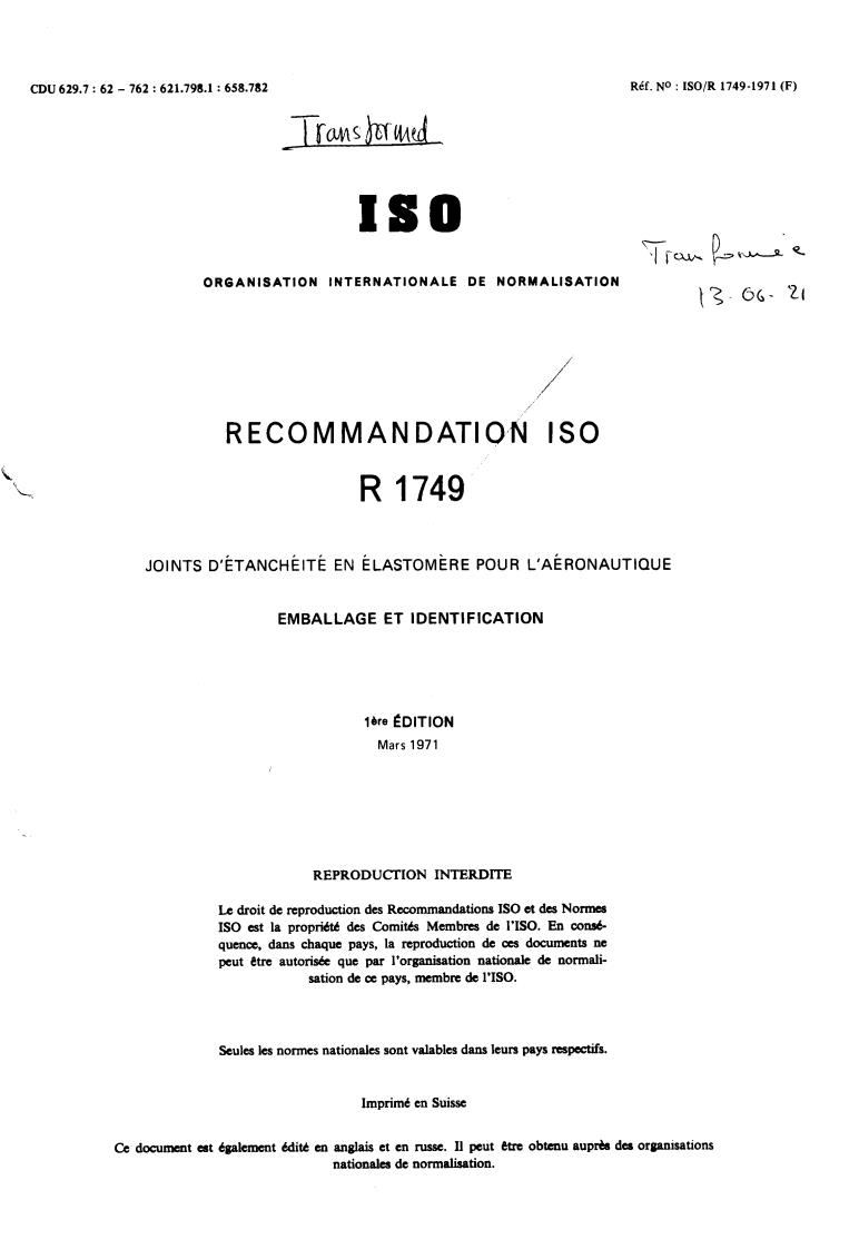 ISO/R 1749:1971 - Title missing - Legacy paper document
Released:1/1/1971