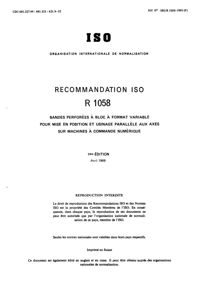 ISO/R 1058:1969 - Title missing - Legacy paper document
Released:1/1/1969