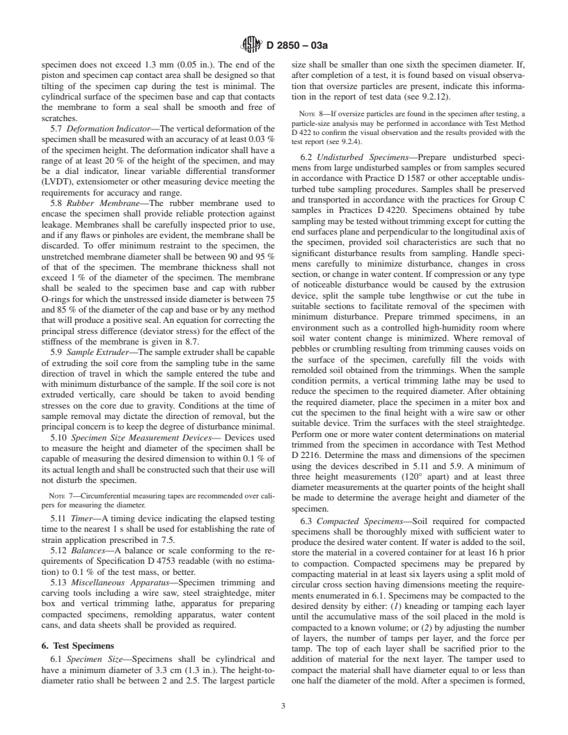 ASTM D2850-03a - Standard Test Method for Unconsolidated-Undrained Triaxial CompressionTest on Cohesive Soils