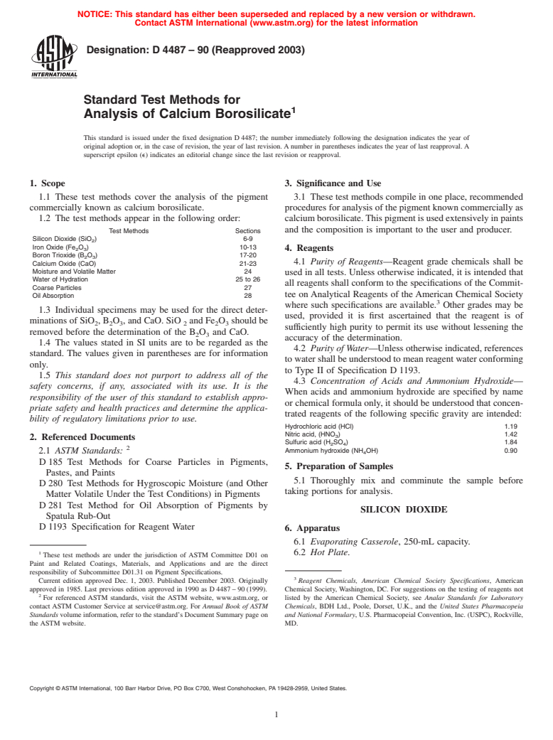 ASTM D4487-90(2003) - Standard Test Methods for Analysis of Calcium Borosilicate