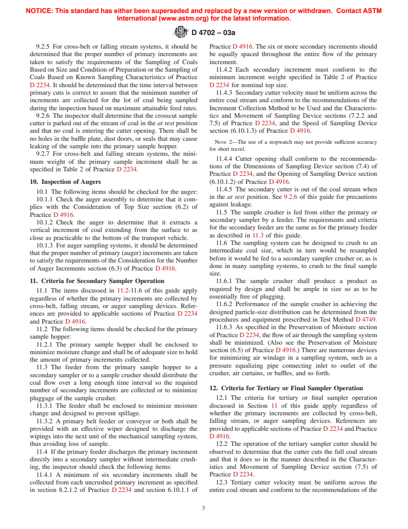 ASTM D4702-03a - Standard Guide for Quality Management of Mechanical Coal Sampling Systems