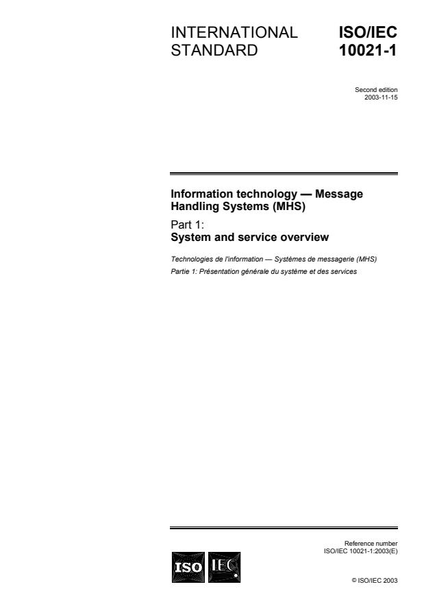 ISO/IEC 10021-1:2003 - Information technology -- Message Handling Systems (MHS)