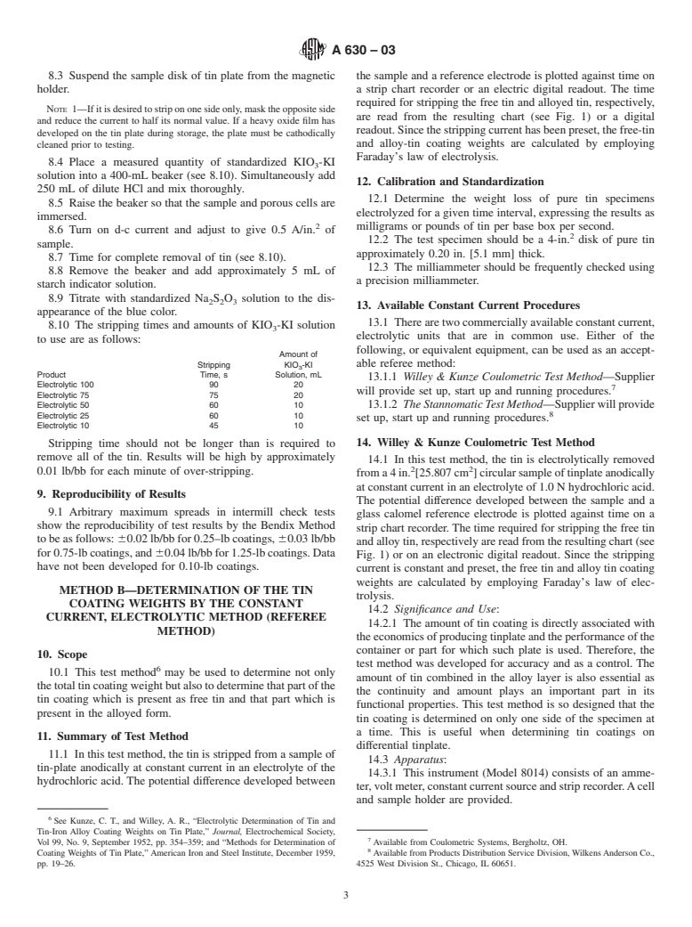 ASTM A630-03 - Standard Test Methods for Determination of Tin Coating Weights for Electrolytic Tin Plate