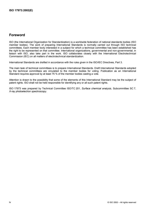 ISO 17973:2002 ISO 17973:2002 - Surface chemical analysis -- Medium-resolution Auger electron spectrometers -- Calibration of energy scales for elemental analysis - Page 4 preview
