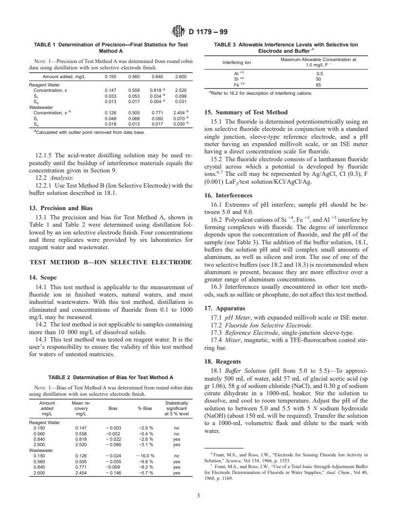 ASTM D1179-99 - Standard Test Methods for Fluoride Ion in Water