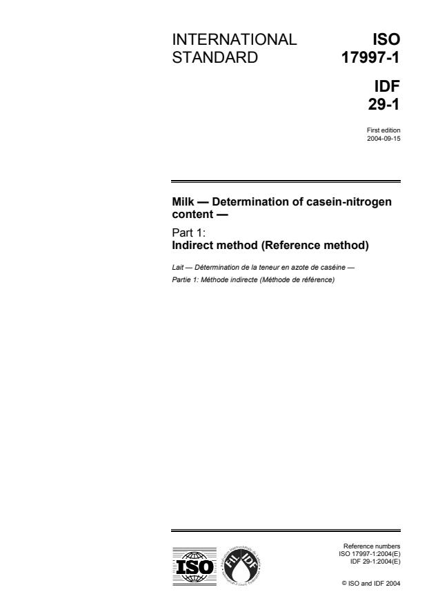 ISO 17997-1:2004 - Milk -- Determination of casein-nitrogen content