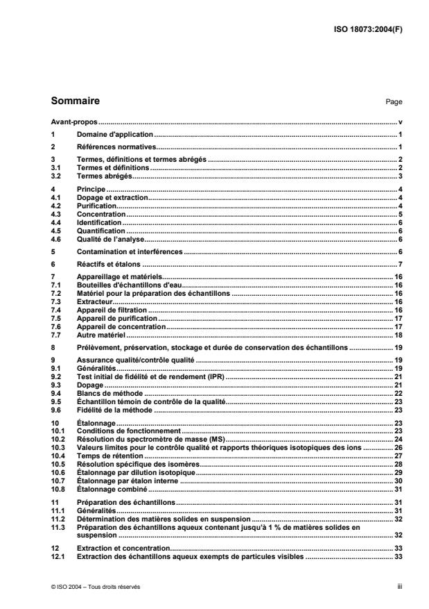 ISO 18073:2004 - Qualité de l'eau -- Dosage des dioxines et furanes tétra- a octachlorés -- Méthode par dilution d'isotopes HRGC/SMHR