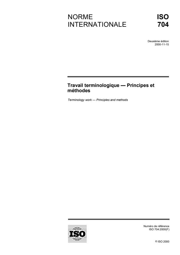 ISO 704:2000 - Travail terminologique -- Principes et méthodes