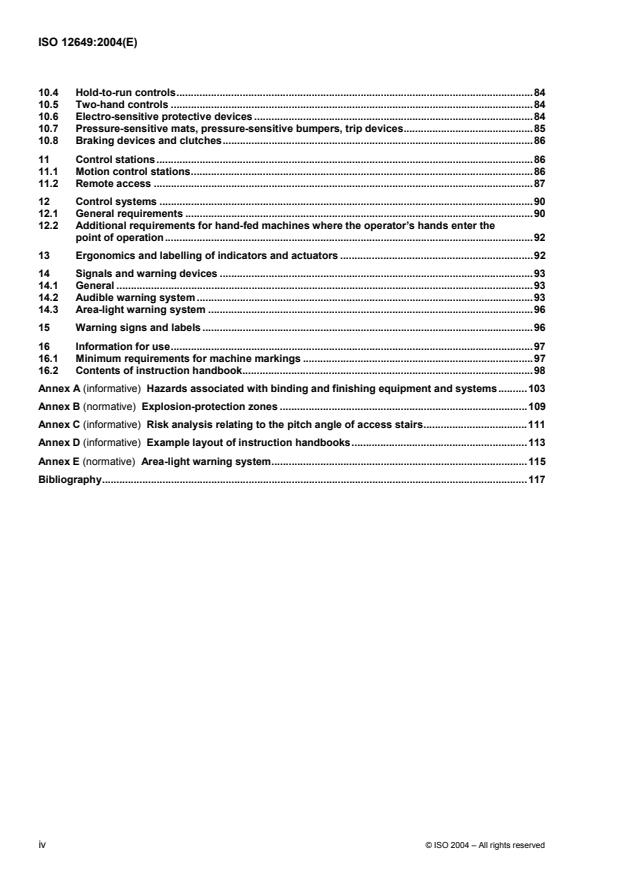 ISO 12649:2004 ISO 12649:2004 - Graphic technology -- Safety requirements for binding and finishing systems and equipment - Page 4 preview