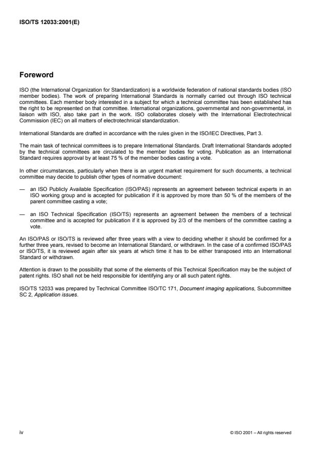 ISO/TS 12033:2001 ISO/TS 12033:2001 - Electronic imaging -- Guidance for selection of document image compression methods - Page 4 preview