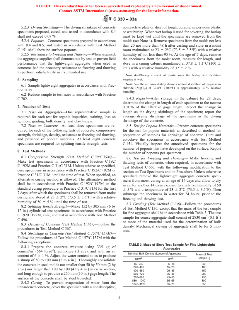 ASTM C330-03a - Standard Specification for Lightweight Aggregates for Structural Concrete