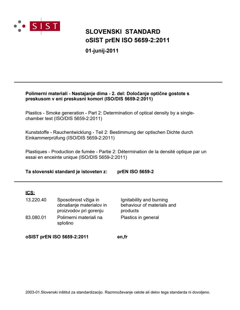prEN ISO 5659-2:2011 - BARVE