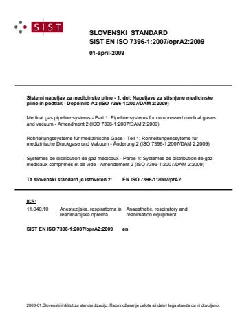 EN ISO 7396-1:2007/oprA2:2009