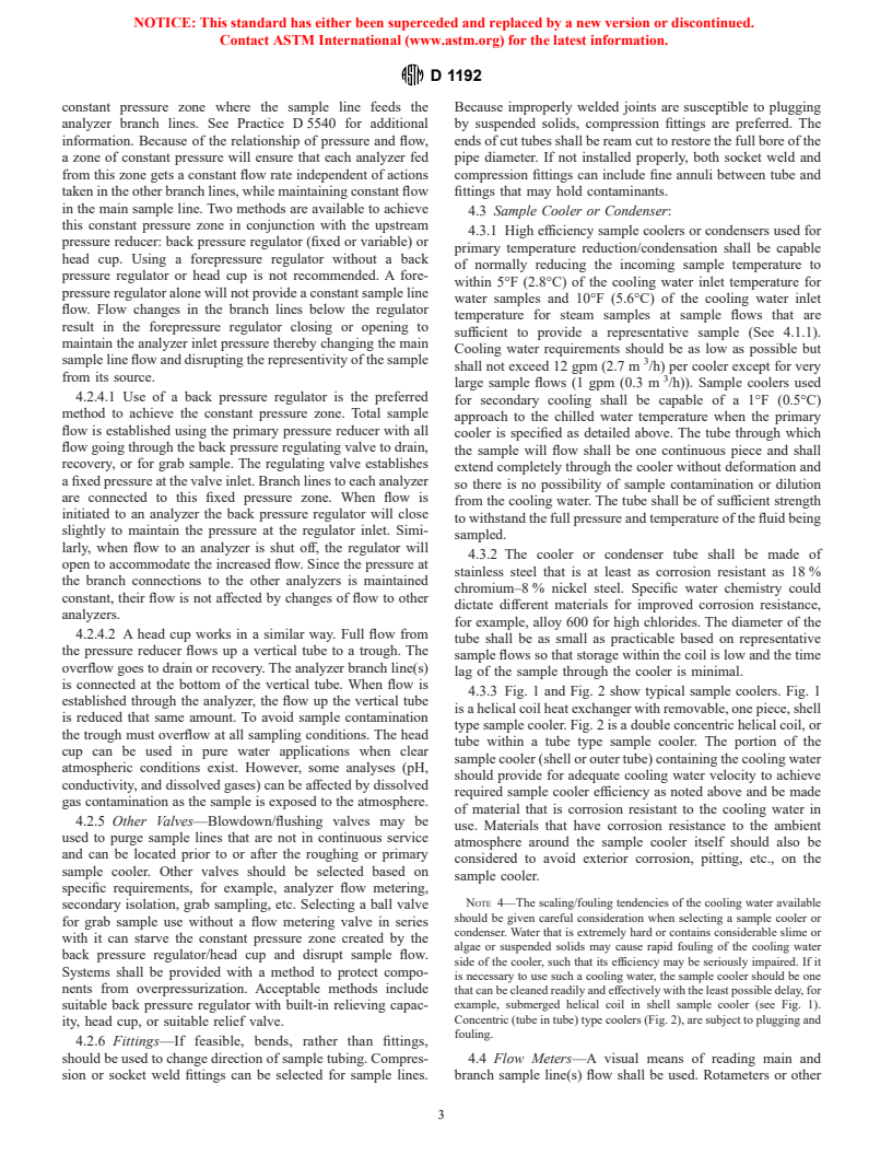 ASTM D1192-98 - Standard Guide for Equipment for Sampling Water and Steam in Closed Conduits (Withdrawn 2003)