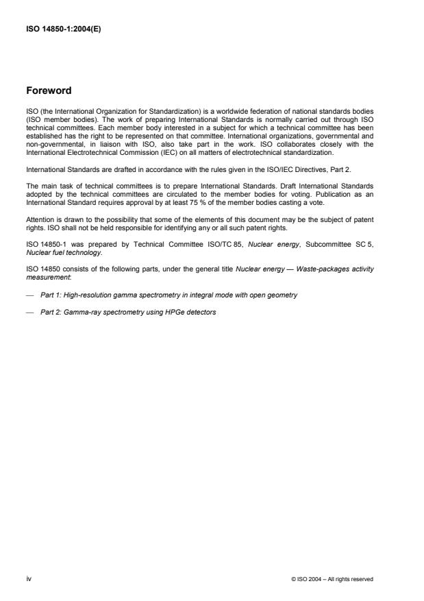 ISO 14850-1:2004 ISO 14850-1:2004 - Nuclear energy -- Waste-packages activity measurement - Page 4 preview