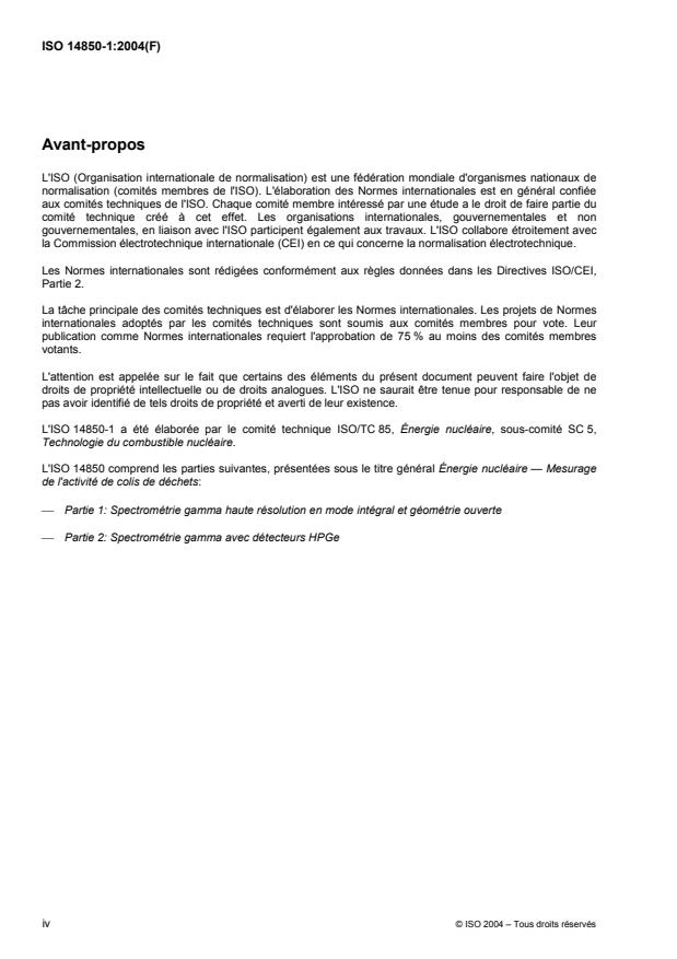 ISO 14850-1:2004 ISO 14850-1:2004 - Énergie nucléaire -- Mesurage de l'activité de colis de déchets- - Page 4 preview