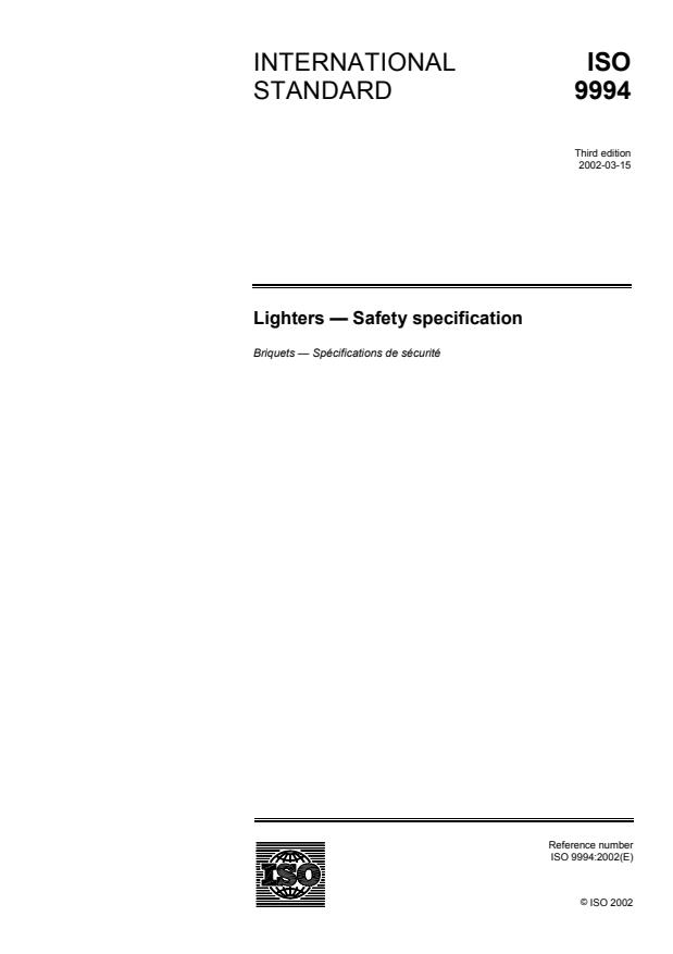 ISO 9994:2002 - Lighters -- Safety specification