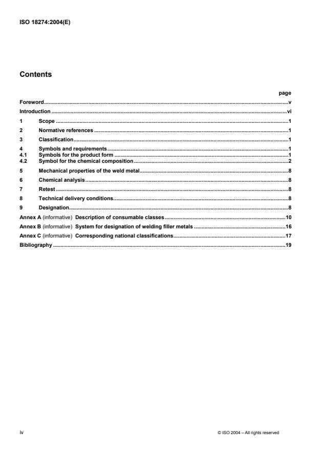 ISO 18274:2004 ISO 18274:2004 - Welding consumables -- Wire and strip electrodes, wires and rods for fusion welding of nickel and nickel alloys -- Classification - Page 4 preview