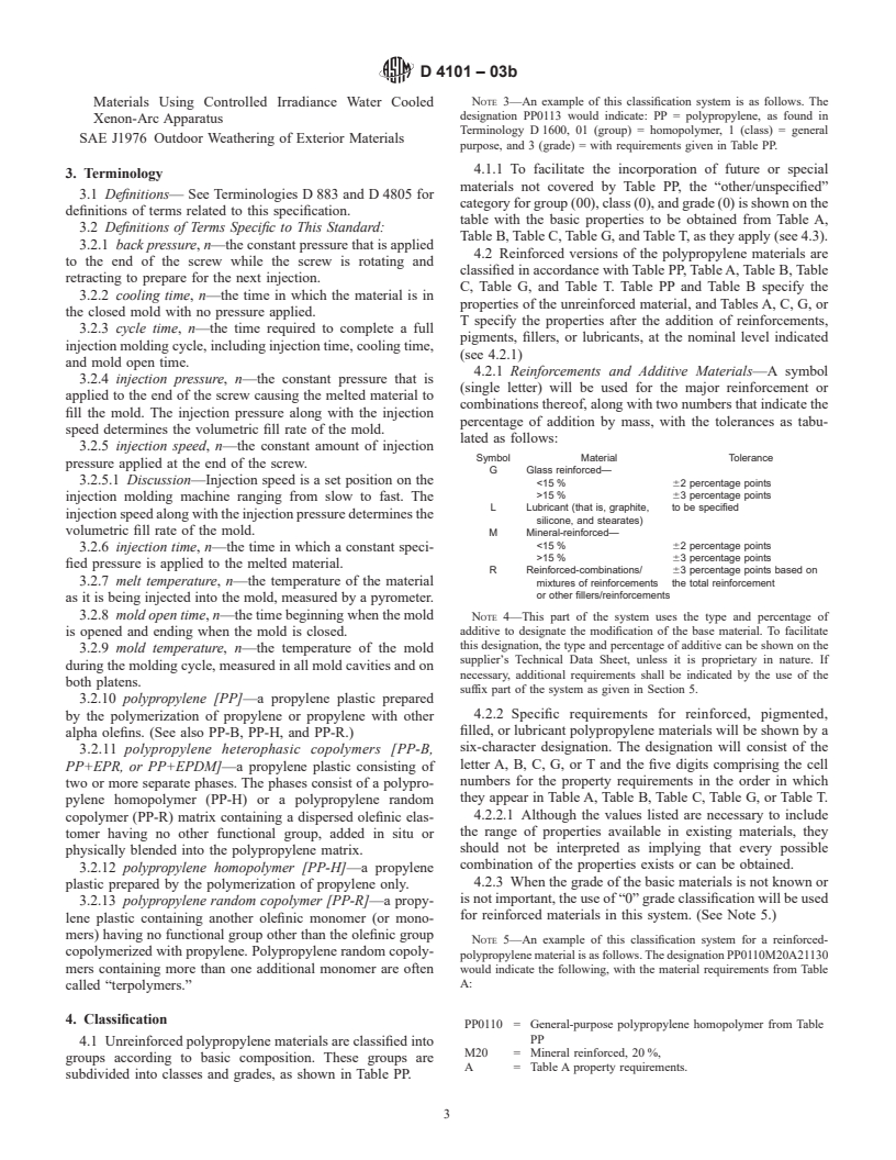 ASTM D4101-03b - Standard Specification for Polypropylene Injection and Extrusion Materials