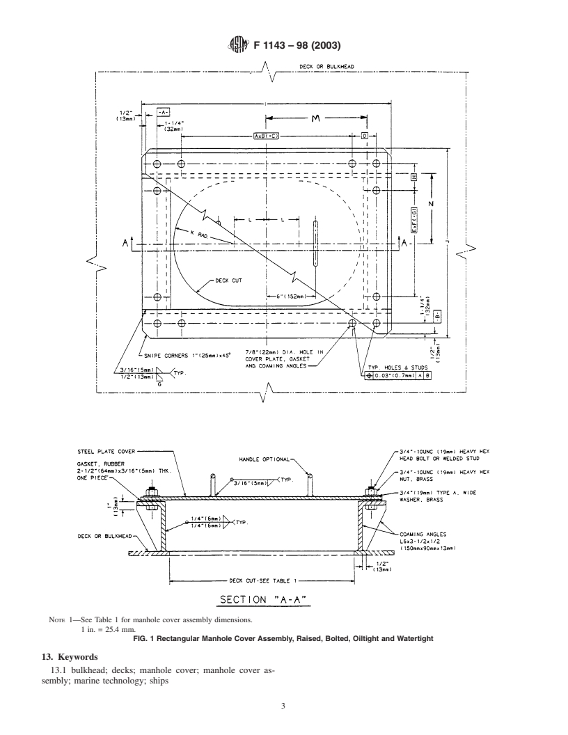 ASTM F1143-98(2003) - Standard Specification for Manhole Cover Assembly, Bolted, Raised, Oiltight and Watertight