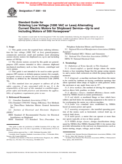 ASTM F2361-03 - Standard Guide for Ordering Low Voltage (1000 VAC or Less) Alternating Current Electric Motors for Shipboard Service—Up to and Including Motors of 500 Horsepower