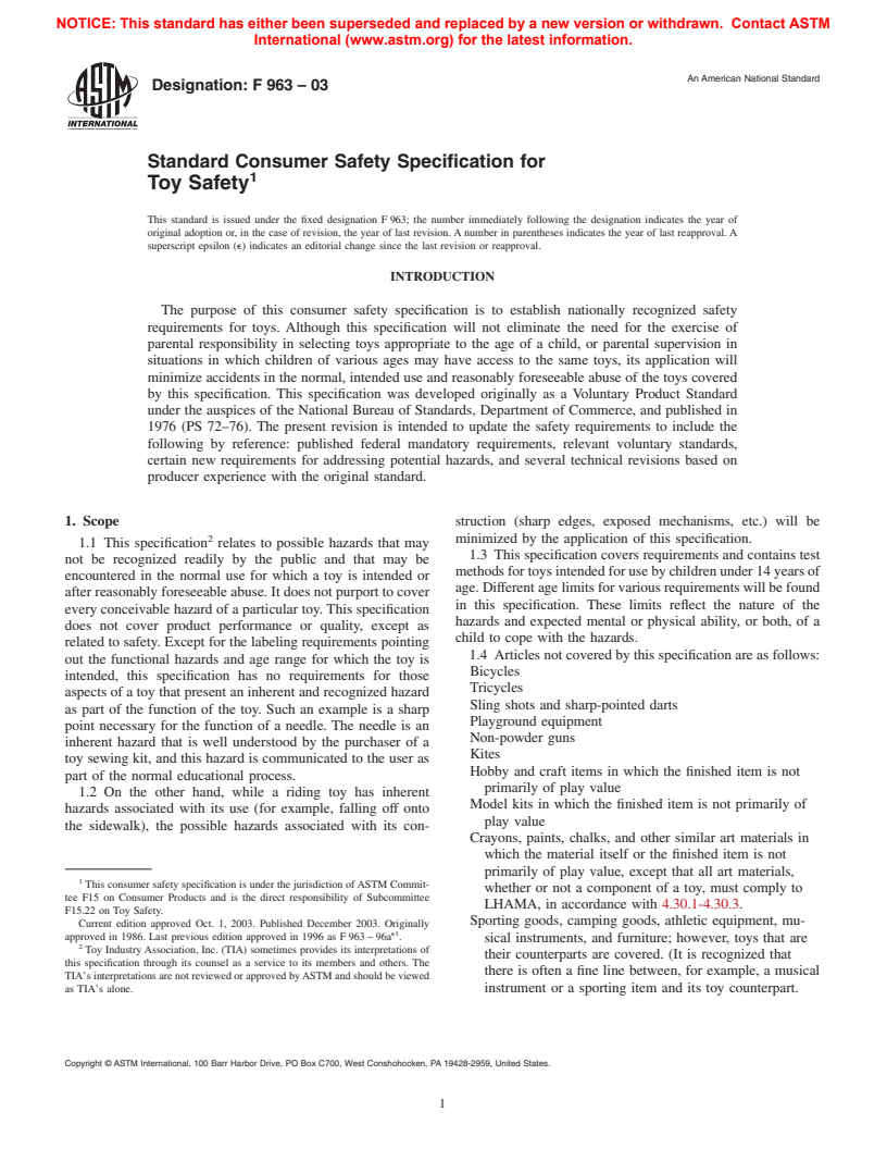 ASTM F963-03 - Standard Consumer Safety Specification for Toy Safety