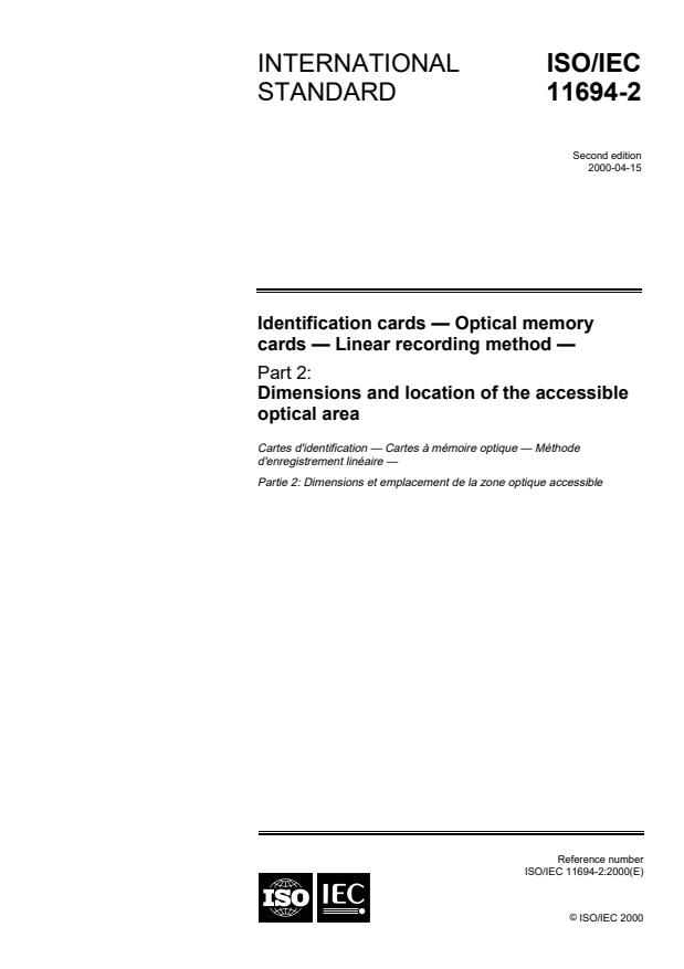 ISO/IEC 11694-2:2000 - Identification cards -- Optical memory cards -- Linear recording method