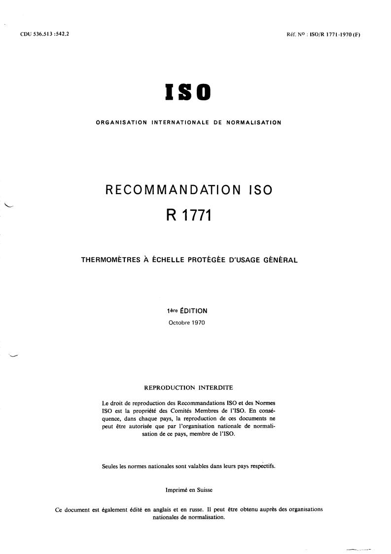 ISO/R 1771:1970 - Title missing - Legacy paper document
Released:1/1/1970