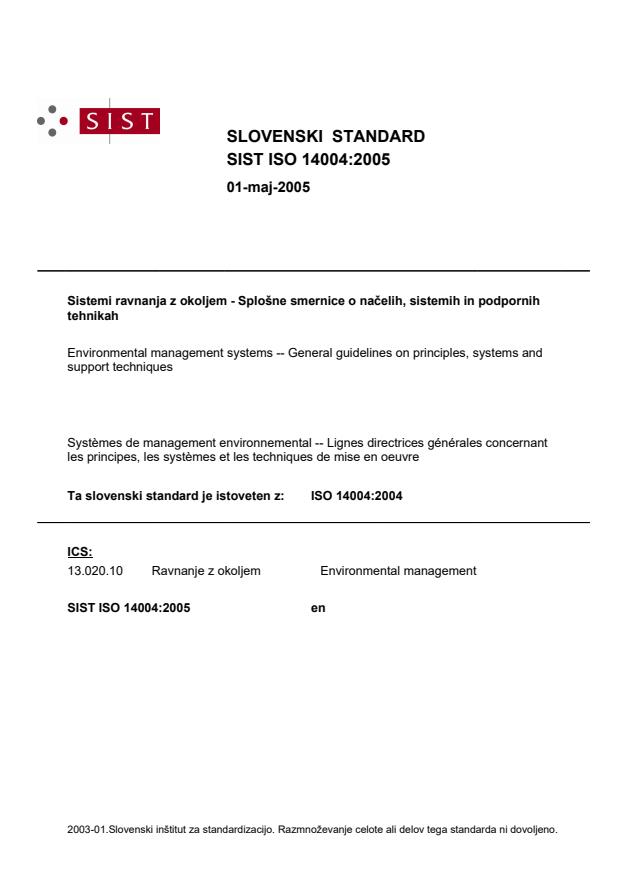 ISO 14004:2005 - za prodajo GLEJ: SIST EN ISO 14004:2010