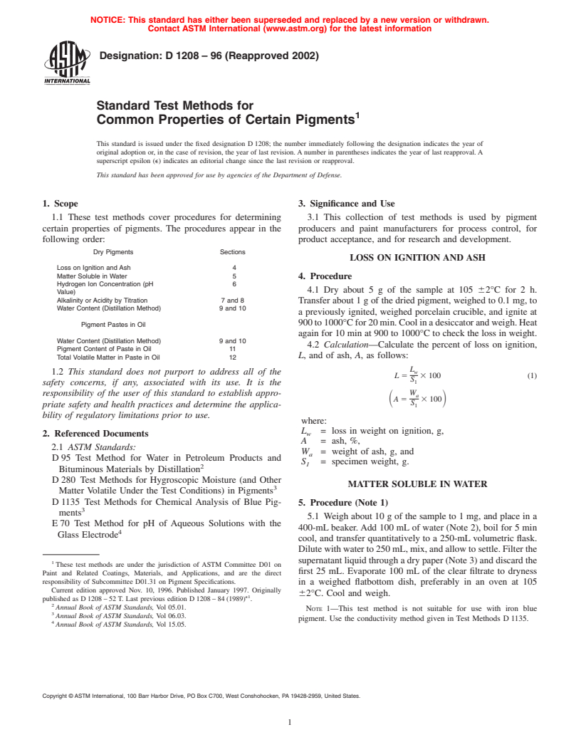 ASTM D1208-96(2002) - Standard Test Methods for Common Properties of Certain Pigments