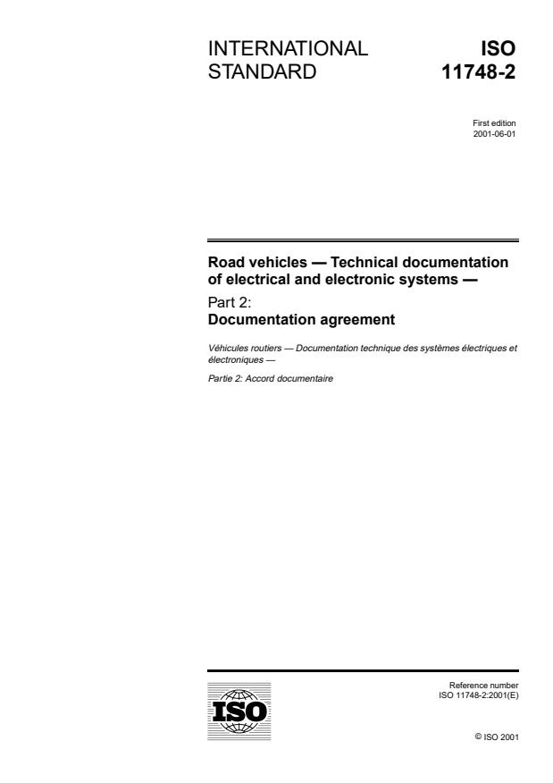 ISO 11748-2:2001 - Road vehicles -- Technical documentation of electrical and electronic systems
