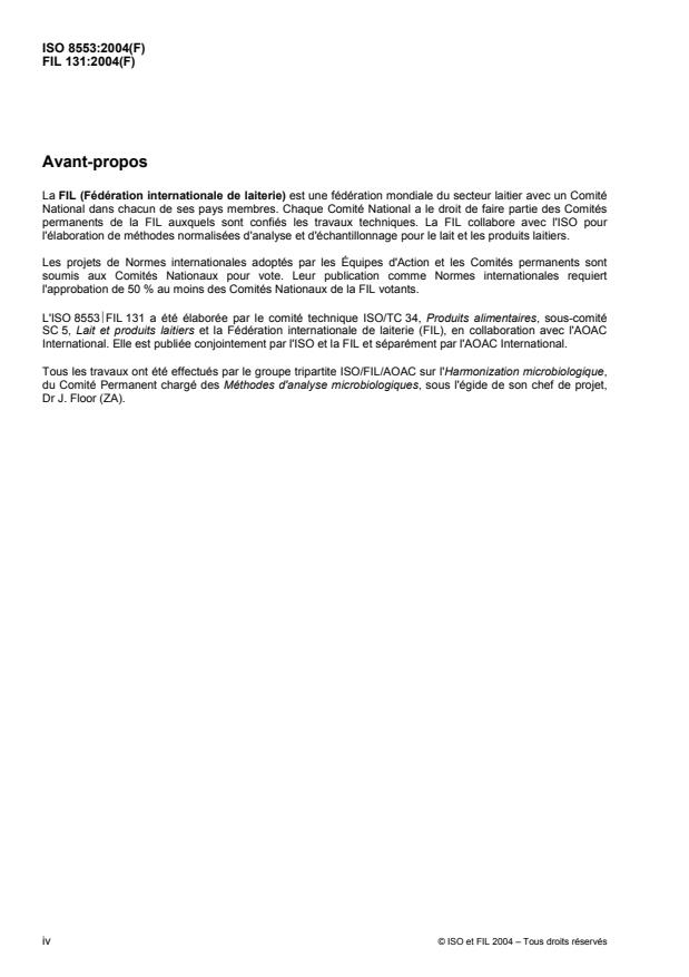 ISO 8553:2004 ISO 8553:2004 - Lait -- Dénombrement des micro-organismes -- Méthode de l'anse calibrée en boîtes de Petri a 30 degrés C - Page 4 preview