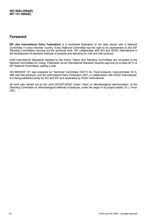 ISO 8553:2004 ISO 8553:2004 - Milk -- Enumeration of microorganisms -- Plate-loop technique at 30 degrees C - Page 4 preview