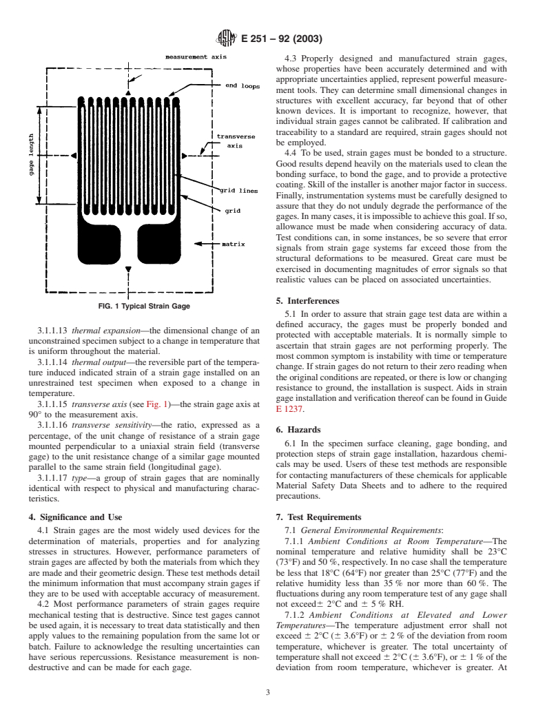 ASTM E251-92(2003) - Standard Test Methods for Performance Characteristics of Metallic Bonded Resistance Strain Gages