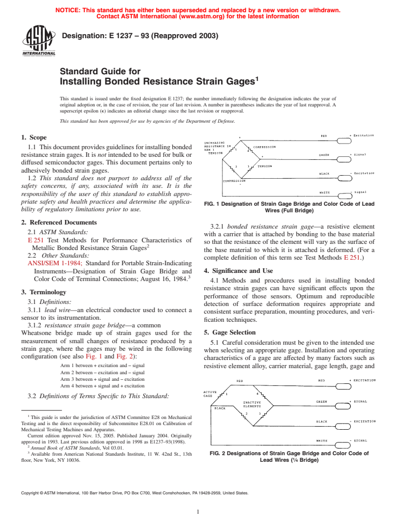 ASTM E1237-93(2003) - Standard Guide for Installing Bonded Resistance Strain Gages