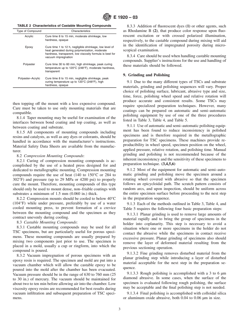 ASTM E1920-03 - Standard Guide for Metallographic Preparation of Thermal Sprayed Coatings