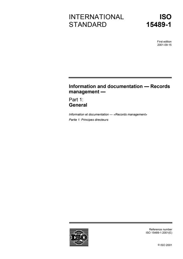 ISO 15489-1:2001 - Information and documentation -- Records management