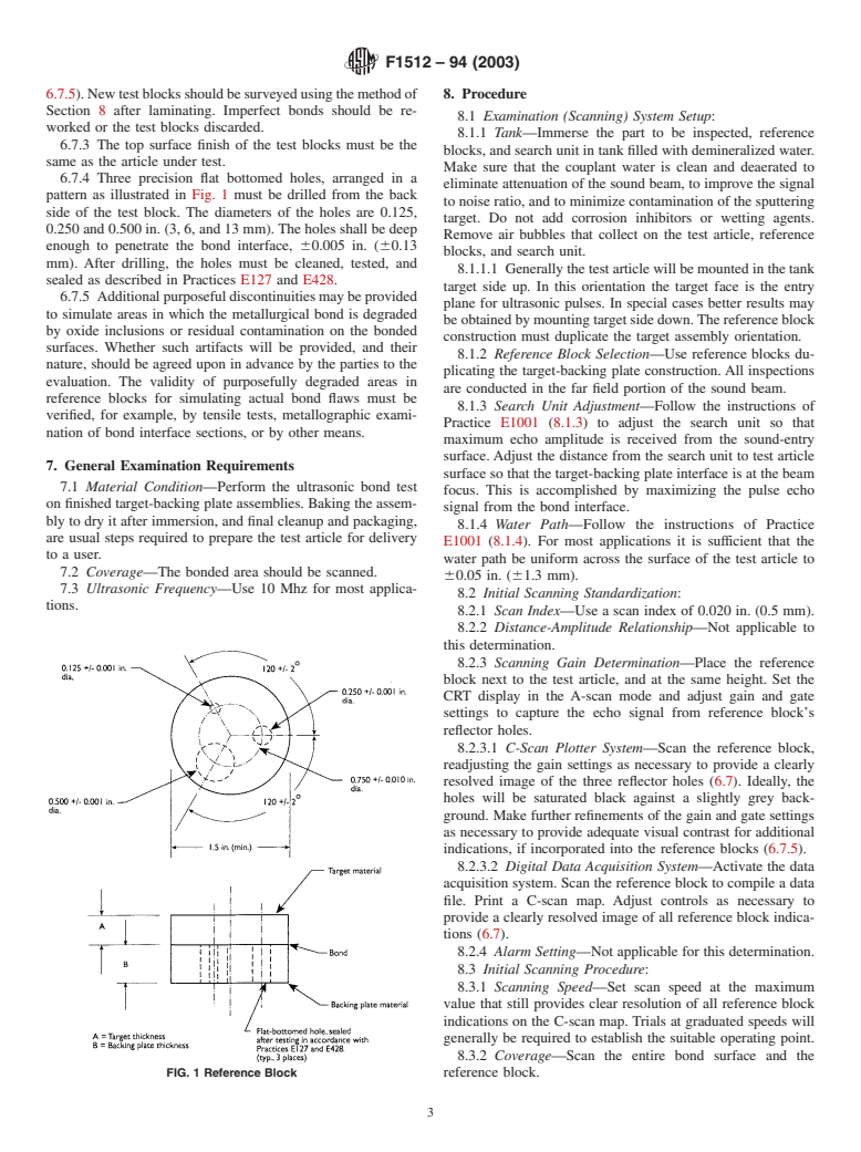 ASTM F1512-94(2003) - Standard Practice for Ultrasonic C-Scan Bond Evaluation of Sputtering Target-Backing Plate Assemblies