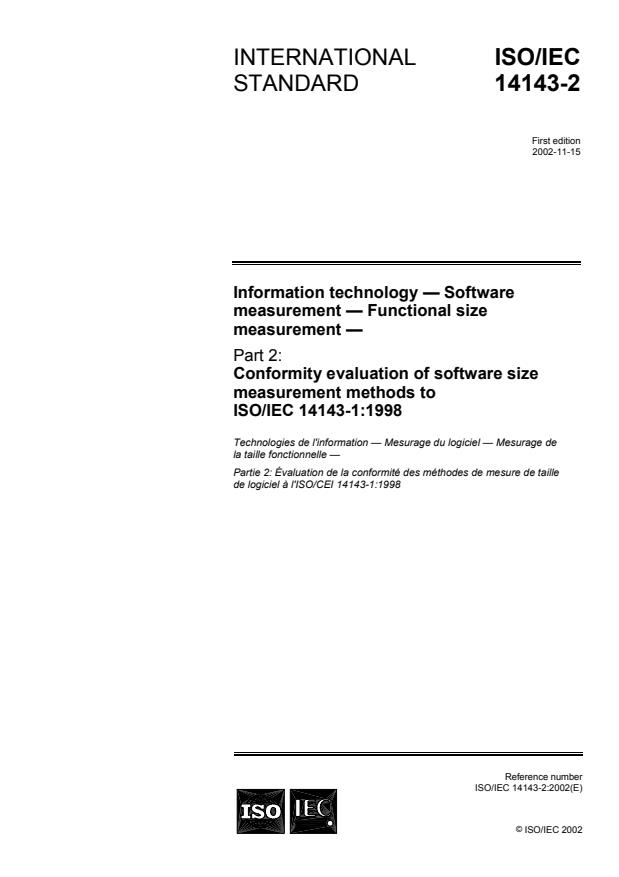 ISO/IEC 14143-2:2002 - Information technology -- Software measurement -- Functional size measurement