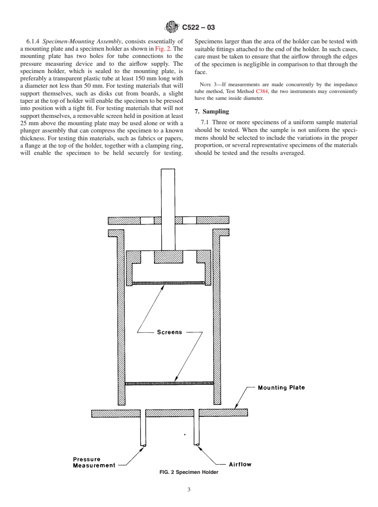 ASTM C522-03 - Standard Test Method for Airflow Resistance of Acoustical Materials