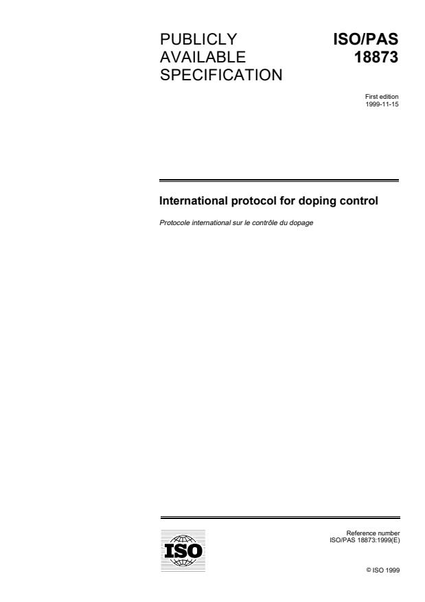 ISO/PAS 18873:1999 - International protocol for doping control